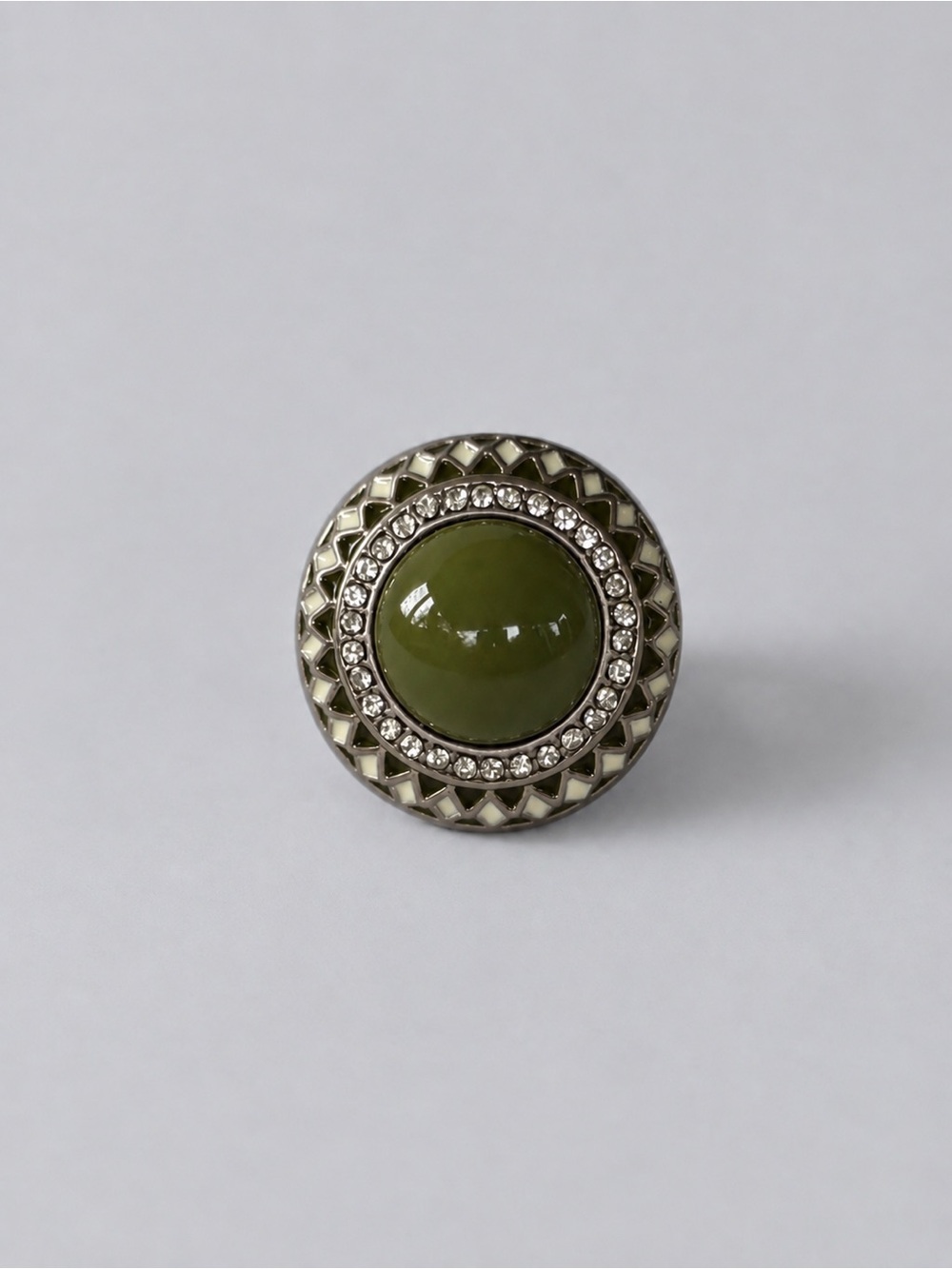 Lia Sophia Olive Green Cabochon Rhinestone Statement Ring Size 8